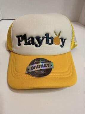 NWT Playboy Citrus Trucker Hat Yellow White Mesh Snapback Cap OS  NWT
